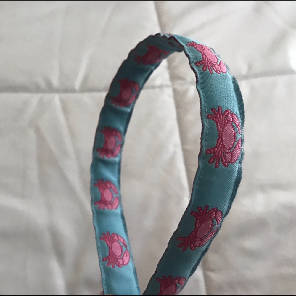 light blue and pink crab patterned headband
